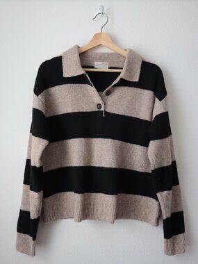 Universal Thread Collared 1/4 Button Striped Rugby Sweater | M
